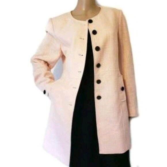 NWT KARL LAGERFELD PARIS  TWEED PINK SHERBET TOPPER JACKET LONG  BLAZER SZ 14 - Picture 2 of 12